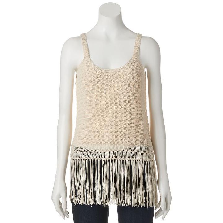 Juniors' Cloud Chaser Fringe Sweater Tank, Girl's, Size: Medium, Natural