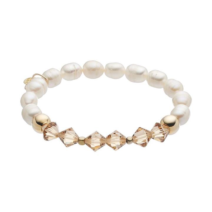 Tfs Jewelry 14k Gold Over Silver Freshwater Cultured Pearl & Golden Crystal Stretch Bracelet, Women's, Size: 7, Multicolor