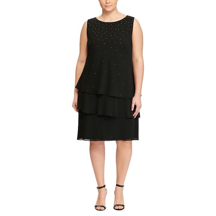 Plus Size Chaps Tiered Georgette Shift Dress, Women's, Size: 18 W, Black