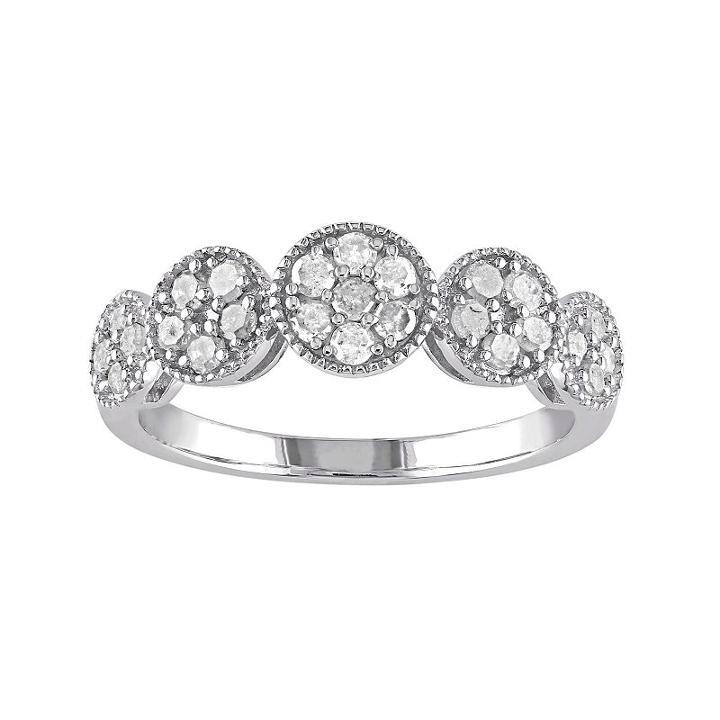 Sterling Silver 1/2 Carat T.w. Diamond Flower Ring, Women's, Size: 8, White