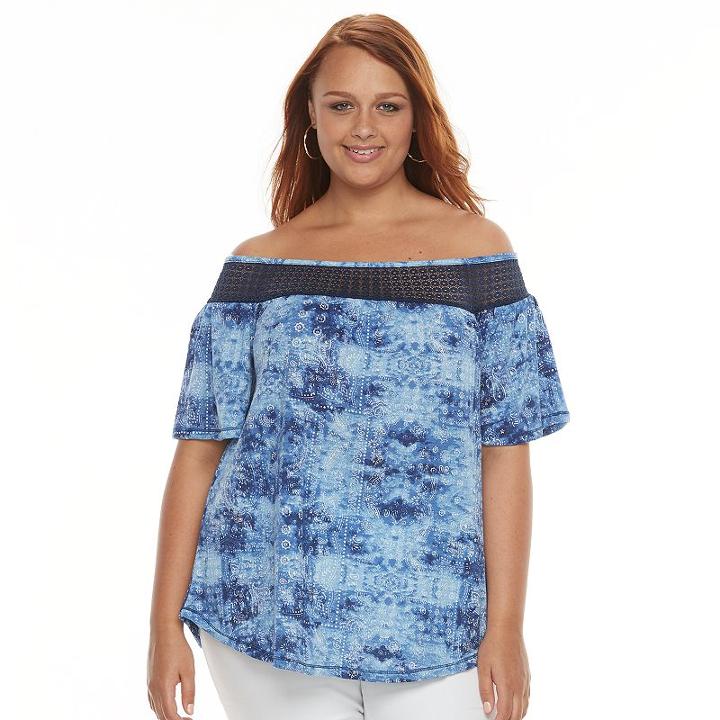 Plus Size French Laundry Printed Off-the-shoulder Top, Women's, Size: 3xl, Blue Other