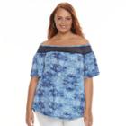Plus Size French Laundry Printed Off-the-shoulder Top, Women's, Size: 3xl, Blue Other