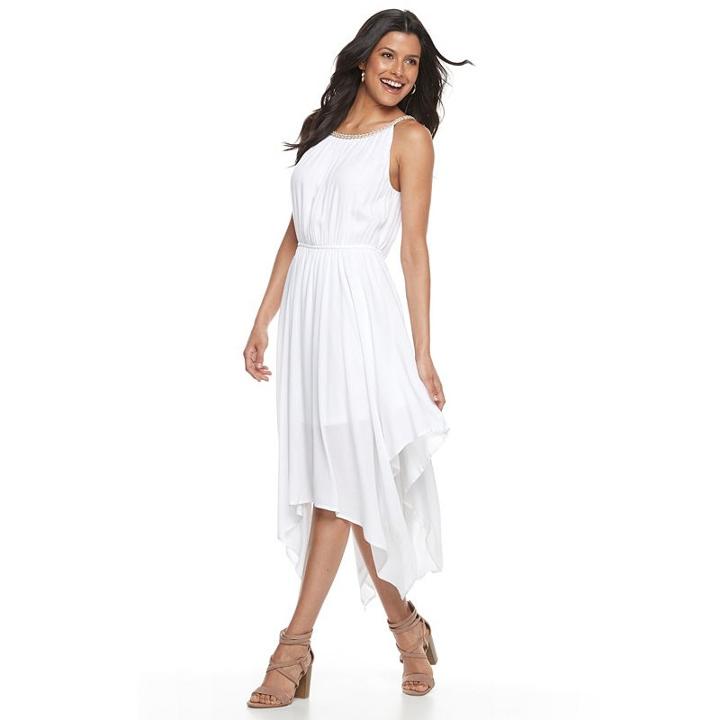 Women's Nina Leonard Asymmetrical Hem Gauze Dress, Size: Medium, White