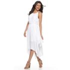 Women's Nina Leonard Asymmetrical Hem Gauze Dress, Size: Medium, White