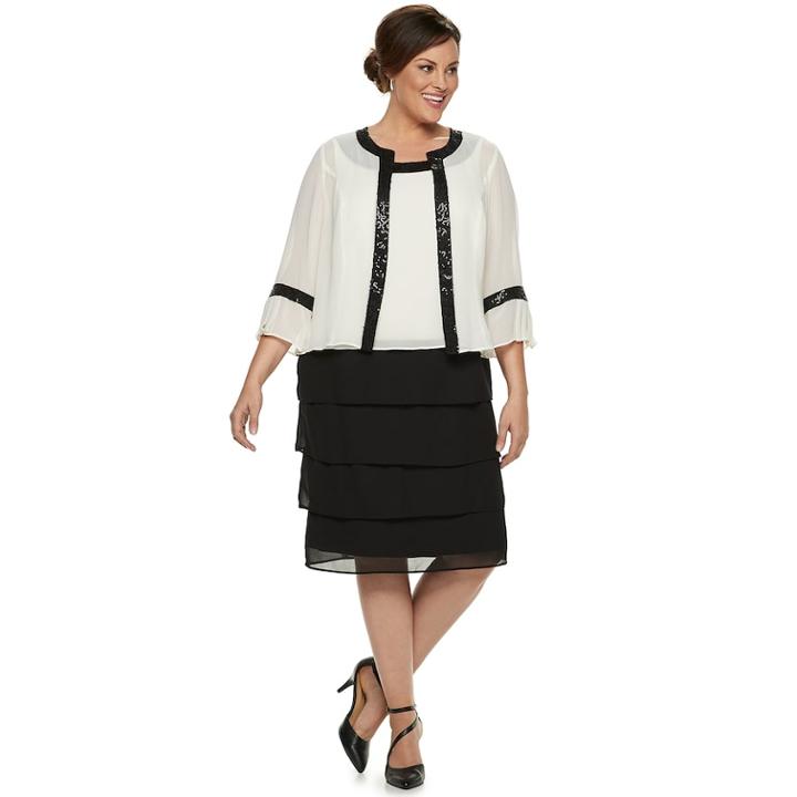 Plus Size Le Bos Tiered Dress & Jacket Set, Women's, Size: 20w T/l, White
