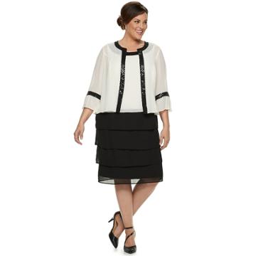 Plus Size Le Bos Tiered Dress & Jacket Set, Women's, Size: 20w T/l, White