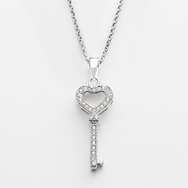The Silver Lining Silver-plated Cubic Zirconia Key Pendant, Women's, Size: 18, White