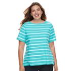 Plus Size Croft & Barrow&reg; Striped Embellished Boatneck Tee, Women's, Size: 1xl, Turquoise/blue (turq/aqua)