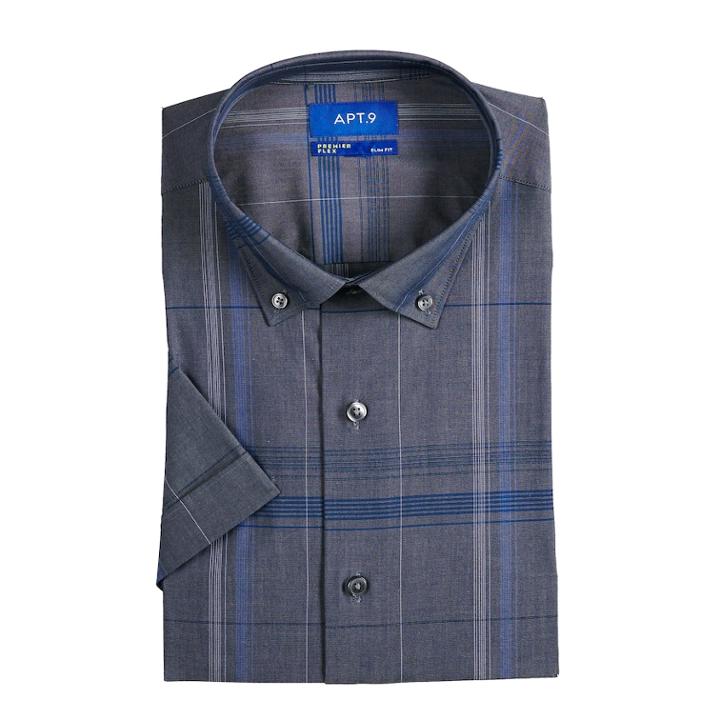 Men's Apt. 9&reg; Slim-fit Stretch Button-down Collar Dress Shirt, Size: Xl 17.5-18, Blue (navy)