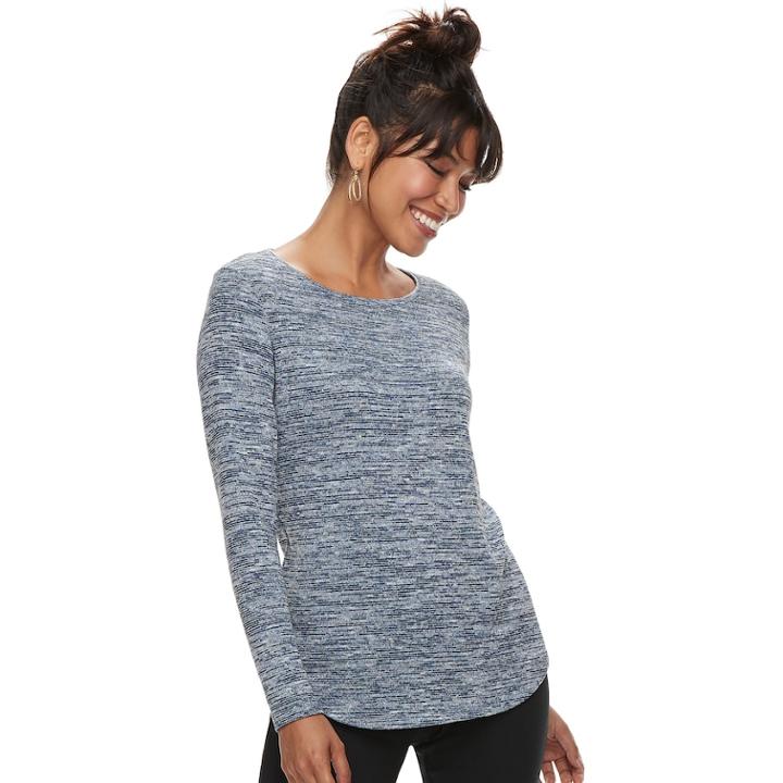 Petite Apt. 9&reg; Essential Long Sleeve Crewneck Top, Women's, Size: M Petite, Dark Blue