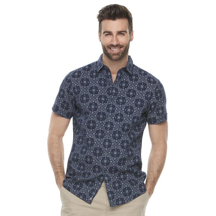 Men's Marc Anthony Slim-fit Linen-blend Button-down Shirt, Size: Xl, Blue