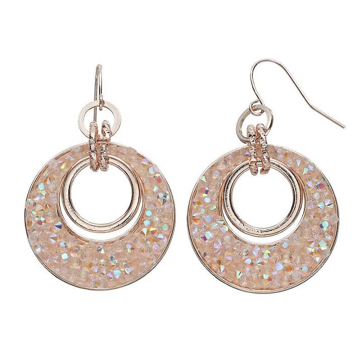 Simulated Aurora Borealis Hoop Link Nickel Free Drop Earrings, Women's, Pink
