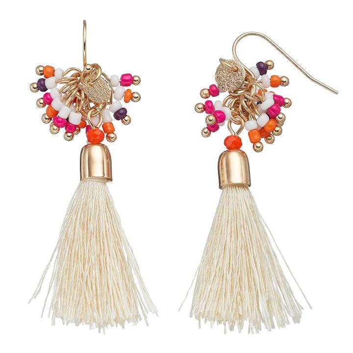 Seed Bead Cluster Tassel Nickel Free Drop Earrings, Women's, Multicolor