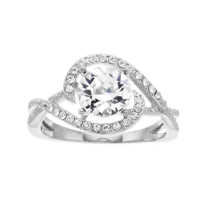 Brilliance Round Pave Ring With Swarovski Crystals, Women's, Size: 8, Silver Tone