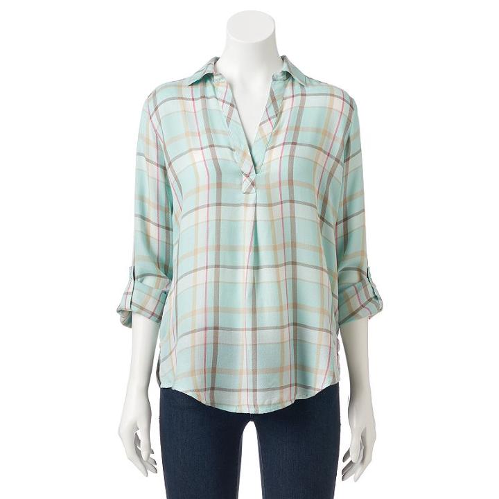 Women's Sonoma Goods For Life™ Plaid Top, Size: Xxl, Lt Green