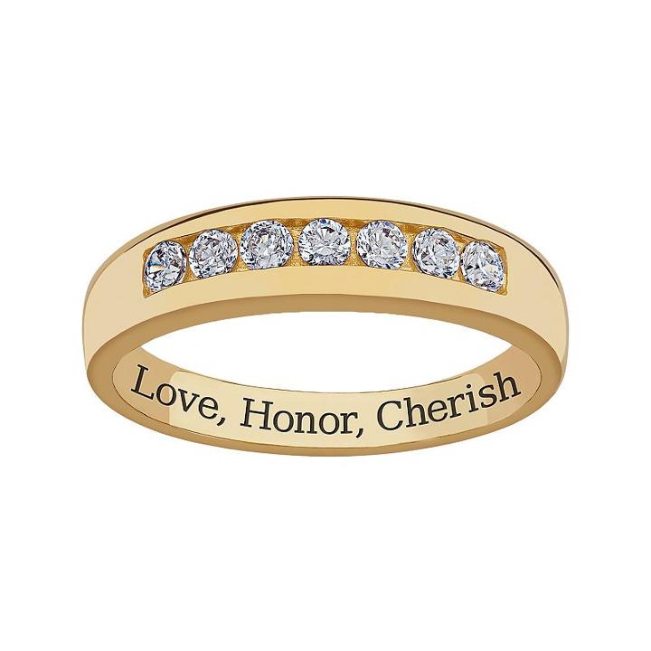 Sweet Sentiments 18k Gold Over Sterling Silver Cubic Zirconia Wedding Band - Men, Size: 11, White