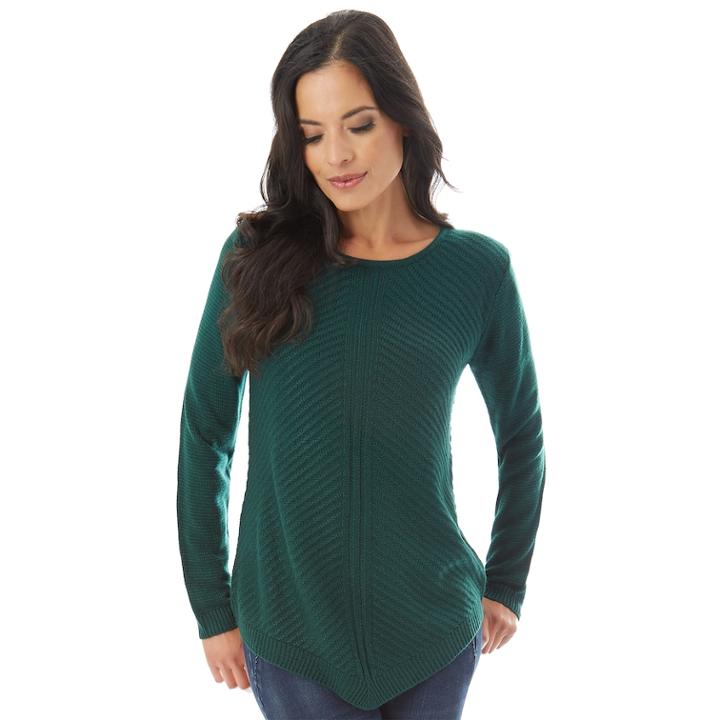 Women's Apt. 9&reg; Mitered Crewneck Sweater, Size: Large, Dark Green