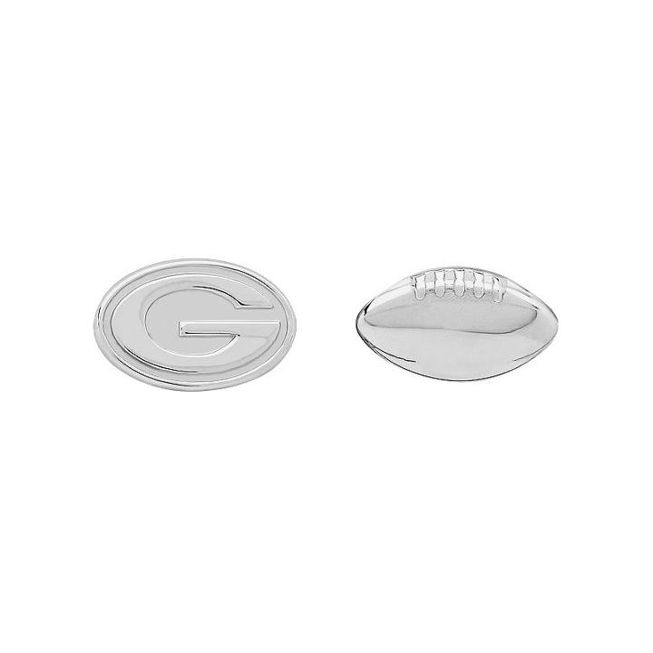 Green Bay Packers Team Logo & Football Mismatch Stud Earrings, Women's, Silver