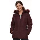 Women's Details Faux-fur Trim Quilted Jacket, Size: Medium, Red