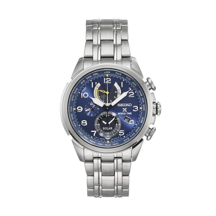 Seiko Men's Prospex Stainless Steel Solar World Time Watch, Size: Large, Silver