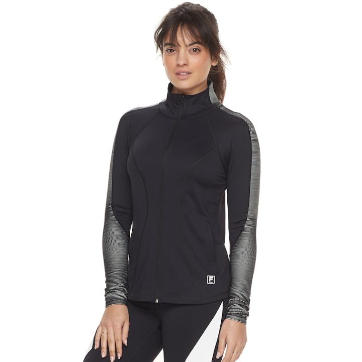 Women's Fila Sport&reg; Ribbed Panel Zip-up Jacket, Size: Small, Black
