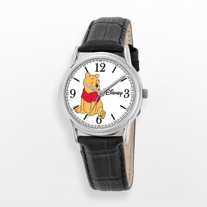 Disney's Winnie The Pooh Men's Leather Watch, Black