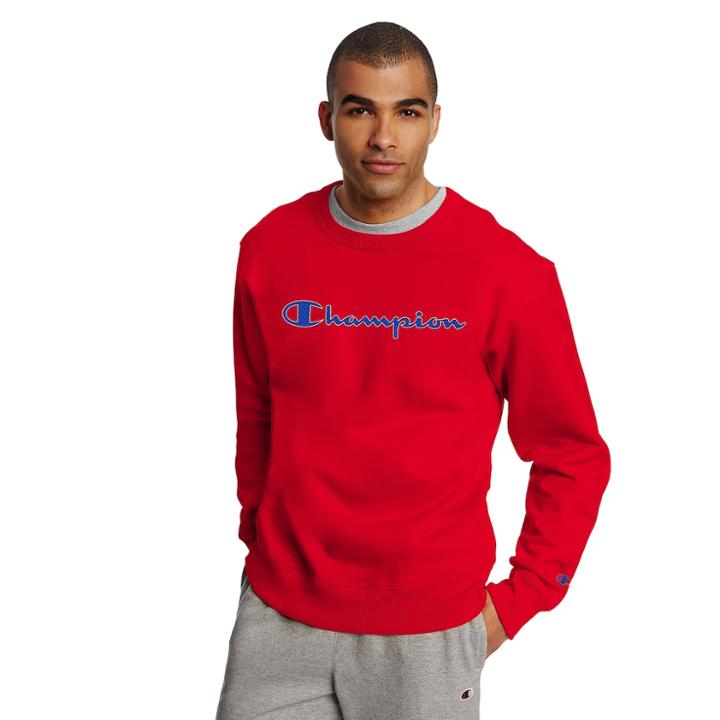 Men's Champion Logo Crew Fleece, Size: Medium, Red