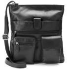 R & R Leather Double Pocket Leather Crossbody Bag, Women's, Black