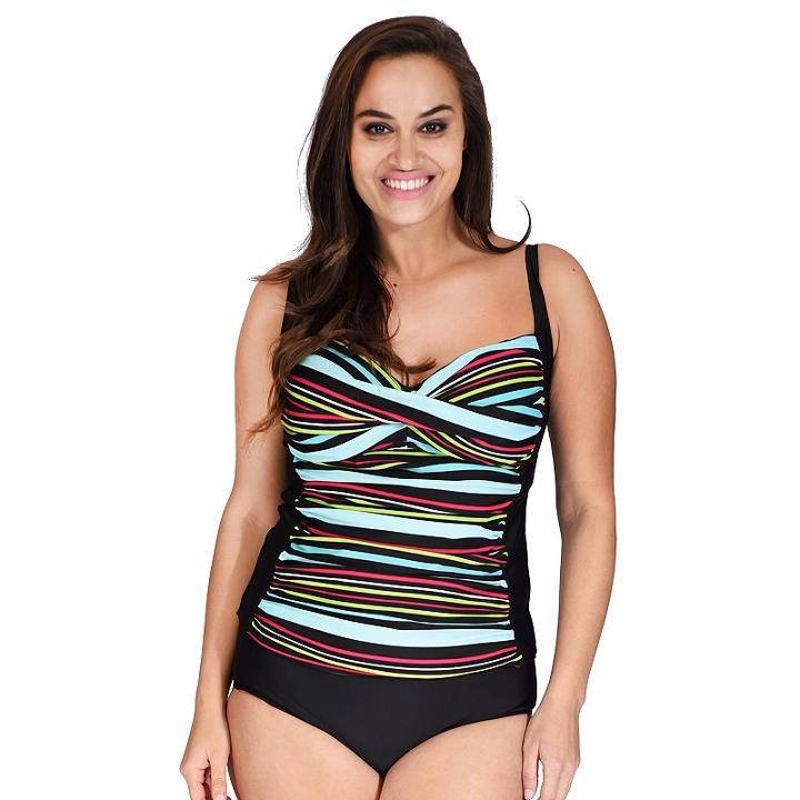Plus Size Mazu Swim Ruched Twist-front Tankini Top, Women's, Size: 24 W, Black