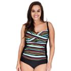 Plus Size Mazu Swim Ruched Twist-front Tankini Top, Women's, Size: 24 W, Black