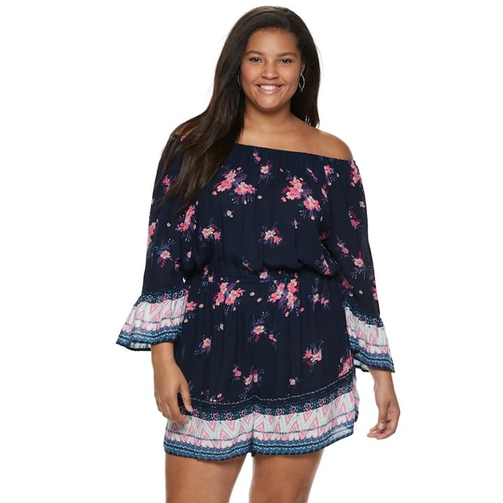 Juniors' Plus Size Mudd Off The Shoulder Romper, Teens, Size: 3xl, Drk Purple