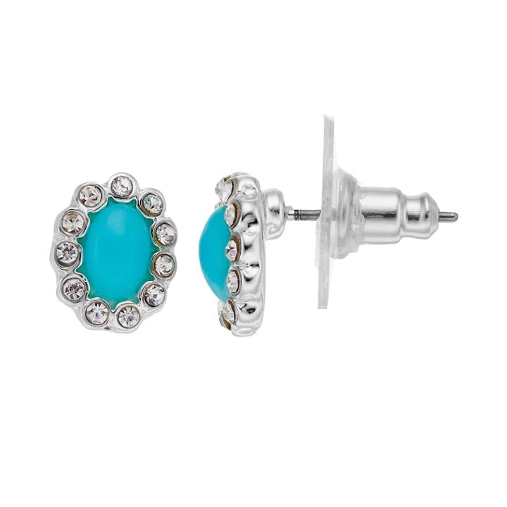 Chaps Aqua Halo Nickel Free Oval Drop Earrings, Women's, Med Blue