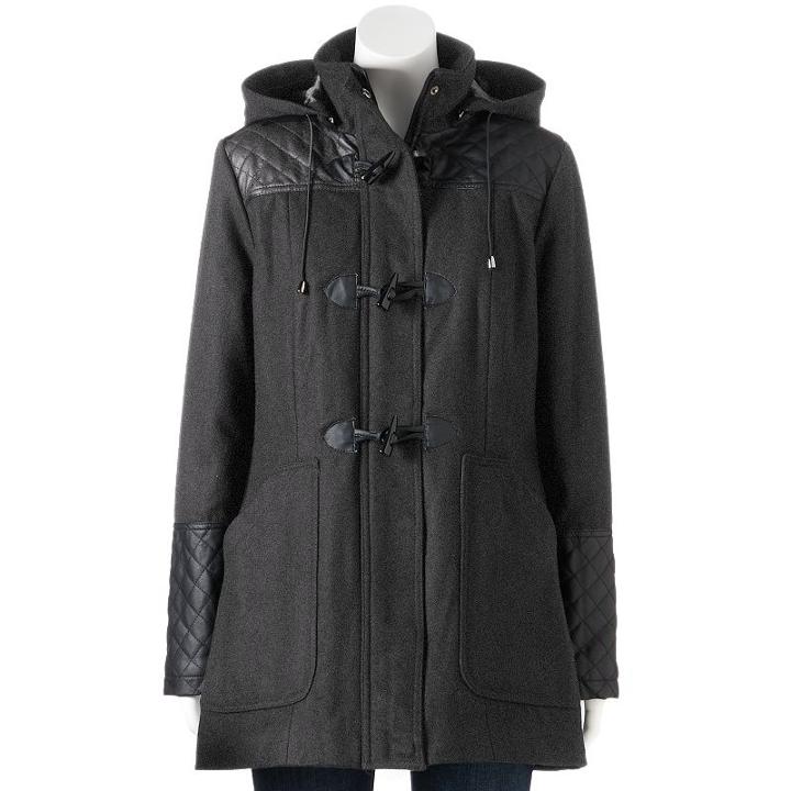 Women's Excelled Hooded Toggle Wool-blend Coat, Size: Xl, Grey