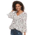 Juniors' American Rag Lace-up Floral Top, Teens, Size: Xs, White