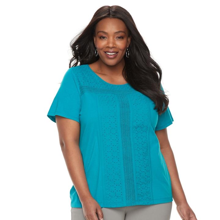 Plus Size Croft & Barrow&reg; Eyelet Tee, Women's, Size: 1xl, Dark Blue