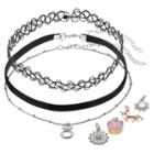Mudd&reg; Taurus, Unicorn & Starburst Interchangeable Charm Choker Necklace Set, Women's, Black