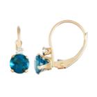 10k Gold Round-cut London Blue Topaz & White Zircon Leverback Earrings, Women's