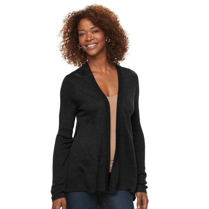 Women's Croft & Barrow&reg; Open-front Ribbed Cardigan, Size: Xs, Black