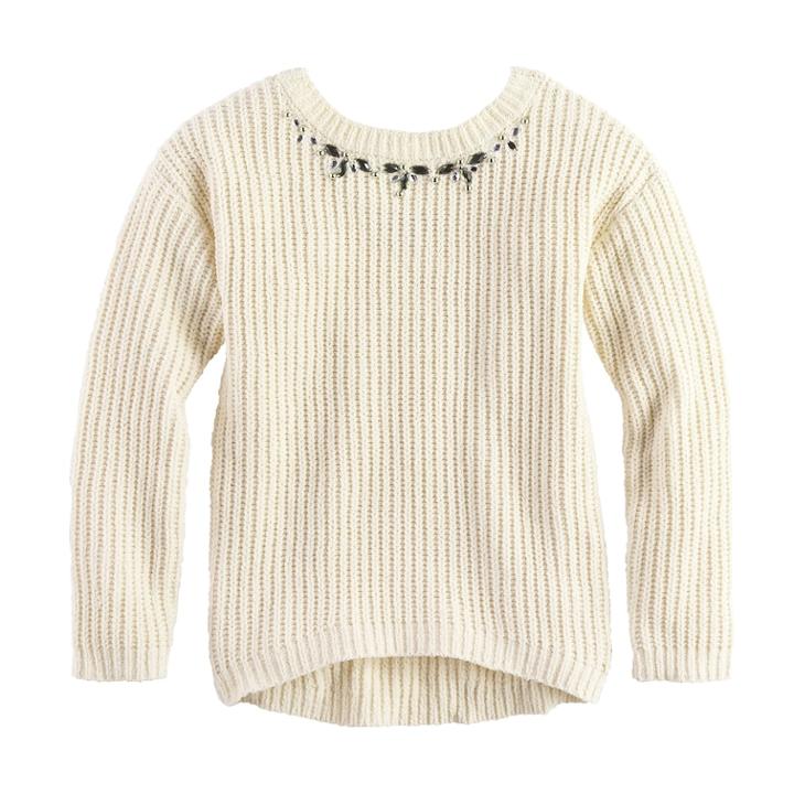Girls 7-16 Sugar Rush Jeweled Neck Sweater, Size: Small, Natural