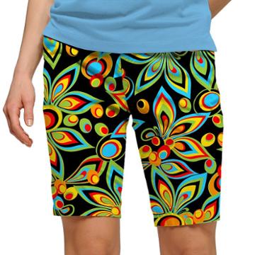 Women's Loudmouth Bright Print Bermuda Golf Shorts, Size: 8, Black