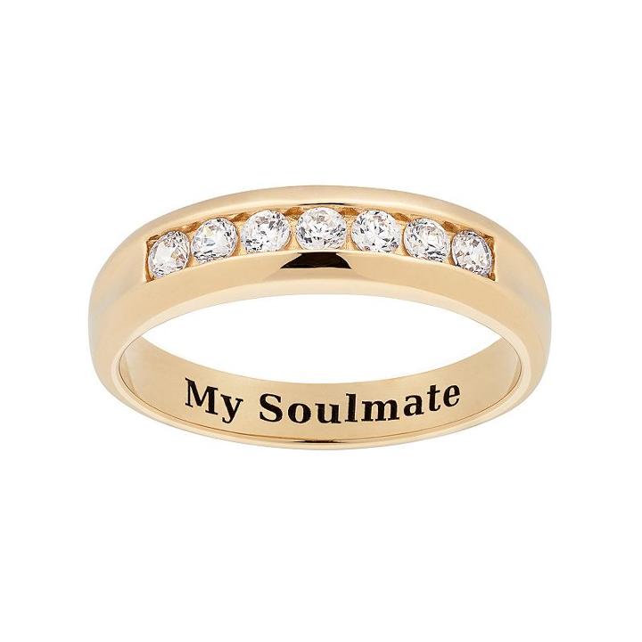Cubic Zirconia 10k Gold Over Silver Wedding Band - Men, Size: 11, White