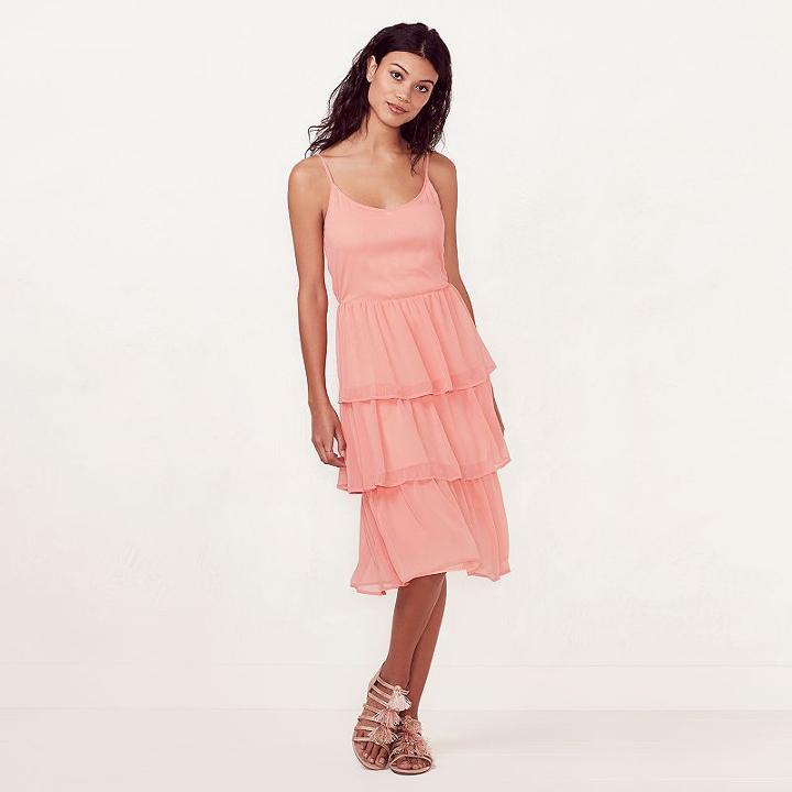 Women's Lc Lauren Conrad Tiered Shift Dress, Size: Small, Lt Orange
