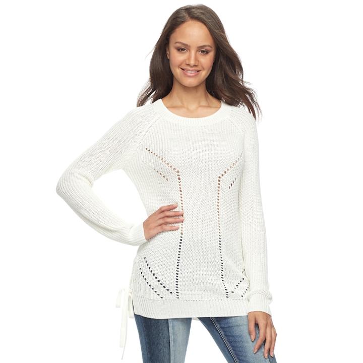 Juniors' So&reg; Lace-up Tunic Sweater, Teens, Size: Small, White