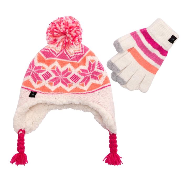 Girls 7-16 Fairisle Ear Flap Hat & Tech Touch Gloves Set, Purple