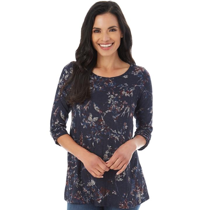 Women's Apt. 9&reg; Printed 3/4 Sleeve Top, Size: Small, Navy Paisley