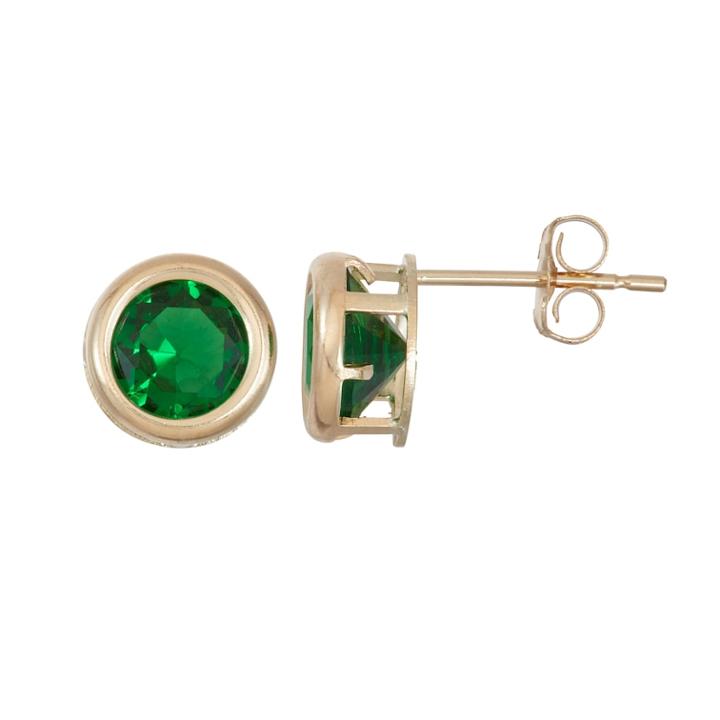 14k Gold Simulated Emerald Stud Earrings, Women's, Green