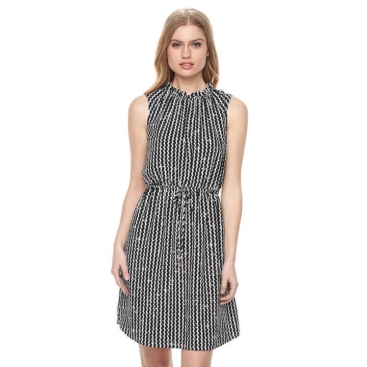 Women's Apt. 9&reg; Abstract Ruffle Fit & Flare Dress, Size: Medium, Black