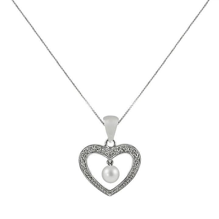 Sterling Silver Freshwater Cultured Pearl And Diamond Accent Heart Pendant, Women's, Size: 18, White