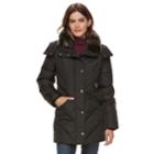 Women's Tower By London Fog Faux-fur Trim Puffer Coat, Size: Xl, Black