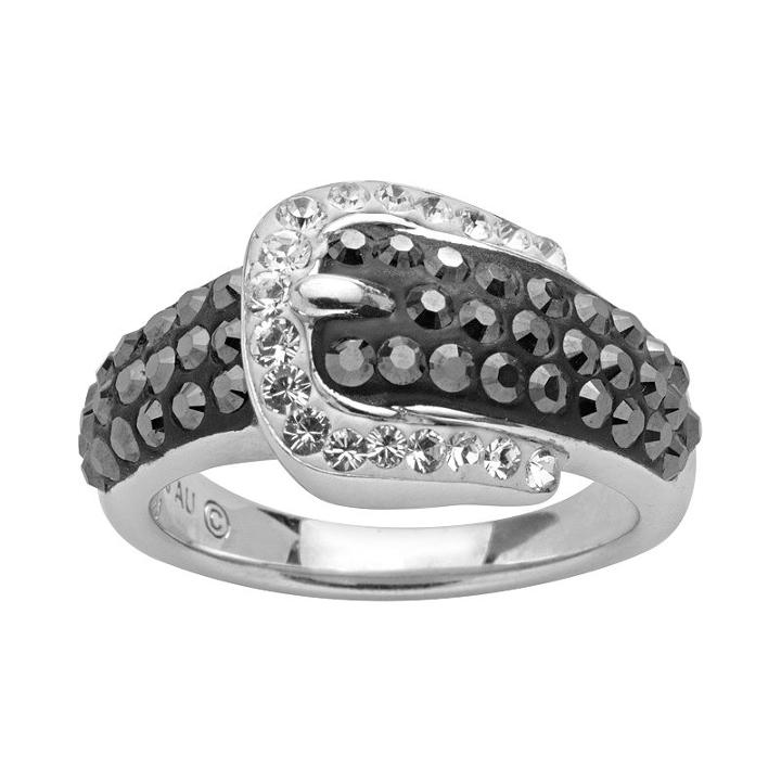 Artistique Sterling Silver Crystal Buckle Ring - Made With Swarovski Crystals, Women's, Size: 6, Black